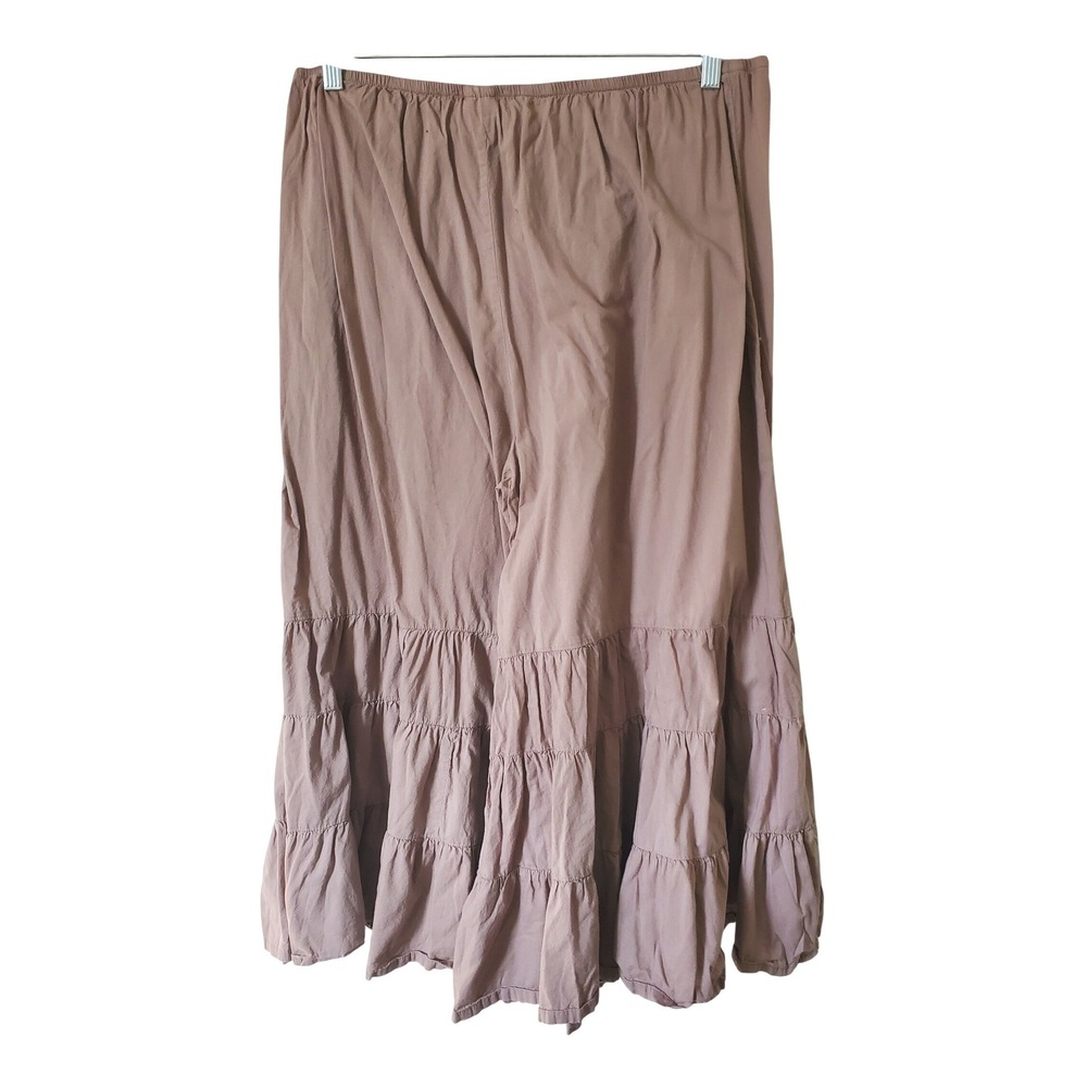 Bedford Fair Womens P XL Taupe Cotton Tiered Wide Leg Boho Gauze Pants Bohemian